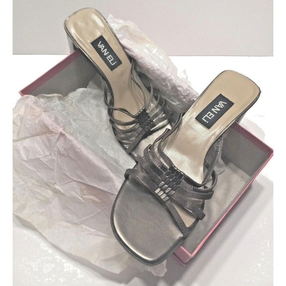 Vintage Vaneli Mesh Strap Sandal With Metallic Heel 9 M Silvery Brass Look